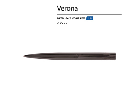 Ручка металлическая шариковая "Verona", вороненая сталь, 1.0 мм, синяя
