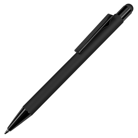 Ручка шариковая FACTOR COLOR со стилусом, черный, металл, пластик, софт-покрытие