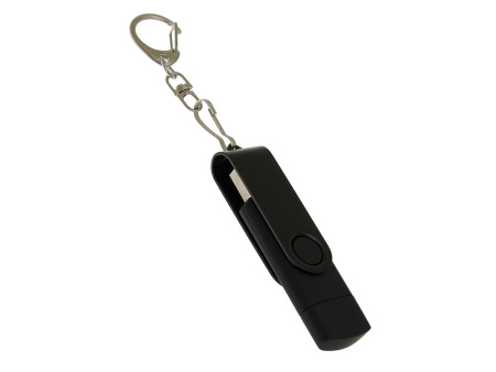 USB-флешка на 16 Гб 2 в 1 поворотный механизм, c дополнительным разъемом Type-C с одноцветным металлическим клипом, черный