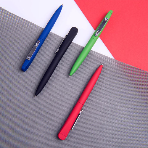 IQ, ручка с флешкой, 8 GB, металл, soft-touch (синий, серебристый)