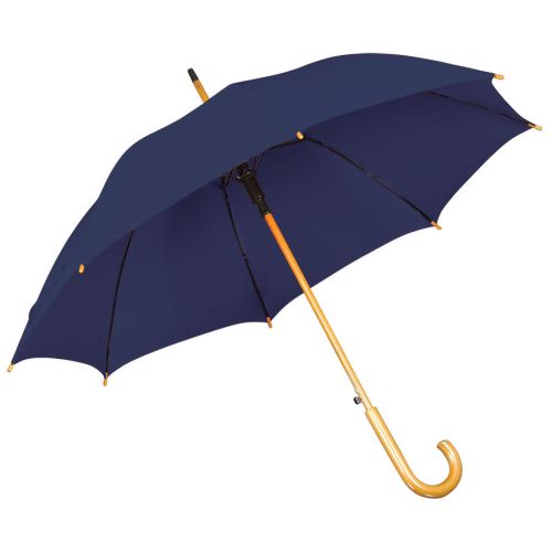 Зонт-трость с деревянной ручкой, полуавтомат; синий; D=103 см, L=90см; 100% полиэстер (синий)