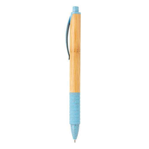 Ручка из бамбука и пшеничной соломы голубая