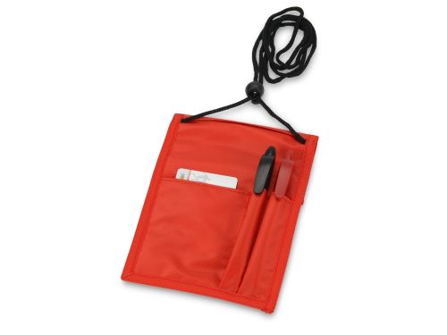Нагрудное дорожное портмоне со шнурком красное