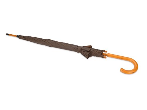 Зонт-трость полуавтоматический с деревянной ручкой коричневый