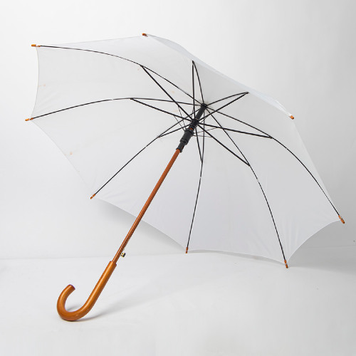 Зонт-трость механический, деревянная ручка (белый)