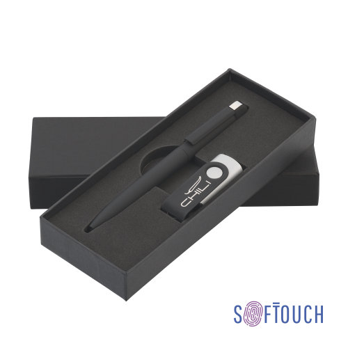 Набор ручка + флеш-карта 16 Гб в футляре, покрытие soft touch, черный