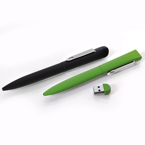 IQ, ручка с флешкой, 8 GB, металл, soft-touch (зеленый, серебристый)