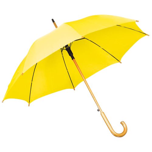 Зонт-трость с деревянной ручкой, полуавтомат; желтый; D=103 см, L=90см; 100% полиэстер (желтый)