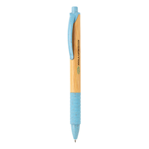 Ручка из бамбука и пшеничной соломы голубая