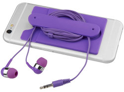 Проводные наушники и силиконовый бумажник для телефона фиолетовые