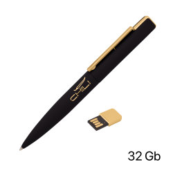 Ручка шариковая "Callisto" с флеш-картой 32GB, покрытие soft touch, черный с золотом