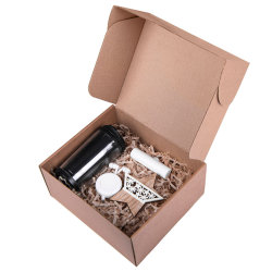 Подарочный набор EASE: наушники, зарядное устройство, термокружка, украшение,  коробка, стружка (прозрачный)