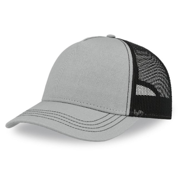 Бейсболка "RAPPER CANVAS", 5 клиньев, серый/черный, пласт.заст, 100% хлопок,100% полиэстер, 260 г/м2