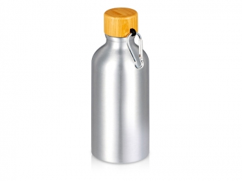 Бутылка "Hip S Bamboo" с карабином 400мл, серебристый