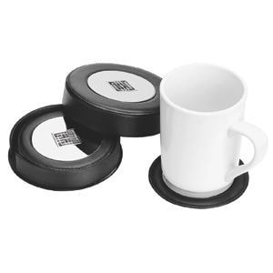 Подставки под стаканы (4 шт.), 12х12х8см, металл, иск. кожа