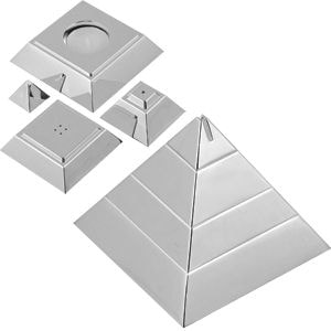 Набор  "Пирамида": подсвечник, солонка, перечница, салфетница, 9,6х9,6х8 см, посеребренный металл, ла