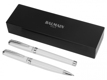 Набор ручек "Cherbourg" в футляре: ручка шариковая и роллер, белый/черный, черные чернила