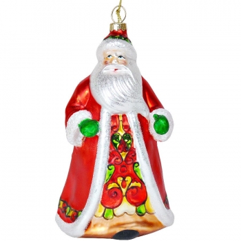 Игрушка елочная ручной работы  "Дед Мороз" в деревянной коробке, 20*16 см, стекло/дерево