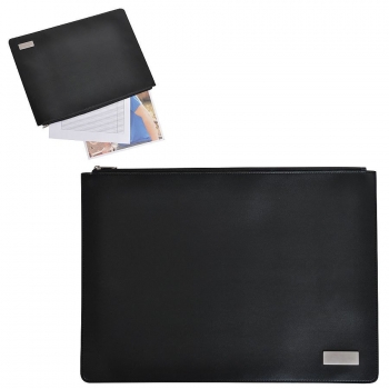 Папка на молнии  "Конференция" , формат А4,  иск. кожа, черный, шильд, лазерная гравировка