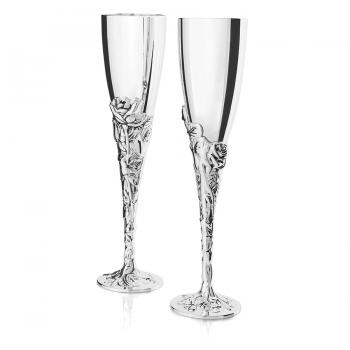 Бокалы для шампанского, 21,5х9,5х30,5см, D=5,7см, H=24 см, посеребренный металл, лазерная гравировка