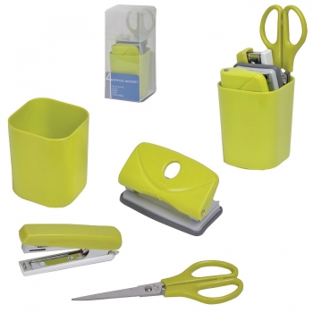 Набор "Офисный гаджет",  4 предмета, зеленый, 7*7*17 см, пластик, тампопечать