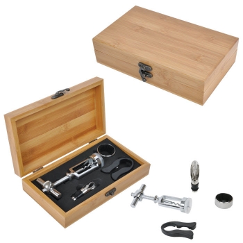 Набор для вина (4 предмета), 23х13х5 см, дерево, металл, лазерная гравировка, шильд