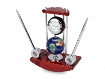 Настольный прибор «Сенатор»: часы с глобусом, две ручки на подставке