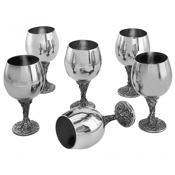 Стопки (6шт), H=9,4 см, посеребренный металл, лазерная гравировка