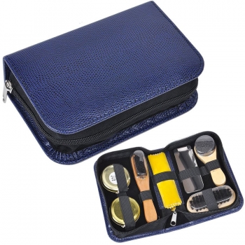 Набор для чистки одежды и обуви в пенале, 7 предметов,  синий, 17,2х5,5х10,5 см, металл, дерево,