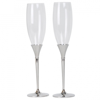 Бокалы для шампанского "Asti" (2шт), D=7см, Н=28,5см, стекло, посеребренный металл, лаковое покрыт