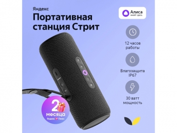 Умная портативная колонка Яндекс Станция Стрит с Алисой, черный (YNDX-00030BLK)