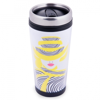 Термокружка DESK,  350 мл,  пластик, металл,  полиграфическая вставка