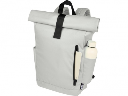 Рюкзак Byron 15,6" объемом 18 л со скручиваемым верхом, изготовленный из переработанного ПЭТ по стандарту GRS, светло-серый