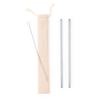 Коктейльные трубочки (2 шт.) с ершиком в чехле KALUX, 3,5х24,5см, нержавеющая сталь, хлопок