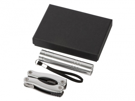 Подарочный набор Scout с многофункциональным ножом и фонариком, серебристый