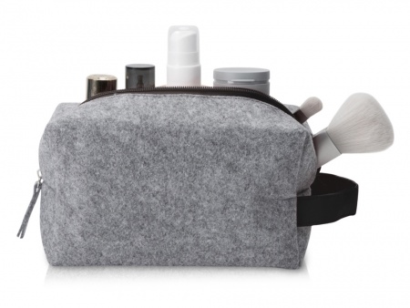 Косметичка из РПЕТ фетра с ручкой "Felt", серый с черным