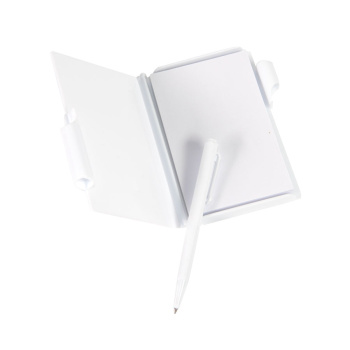 Блокнот для записей с авторучкой, белый, 10,5х7,9х1,1 см, пластик, тампопечать