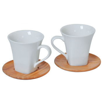 Набор  "Натали": две чайные пары, 19,5х19х9см, 200мл, фарфор, бамбук