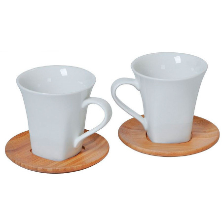 Набор  "Натали": две чайные пары, 19,5х19х9см, 200мл, фарфор, бамбук