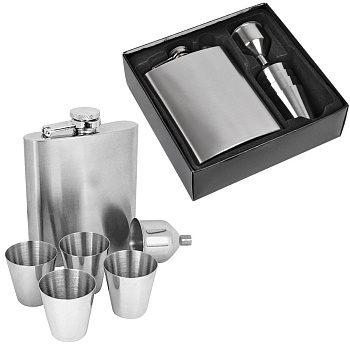 Фляжка с 4 стопками и воронкой в упаковке, 17,8х15х4,5 см, 235 мл, металл, лазерная гравировка