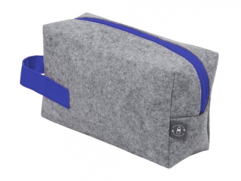 Косметичка из РПЕТ фетра с ручкой "Felt", серый с синим