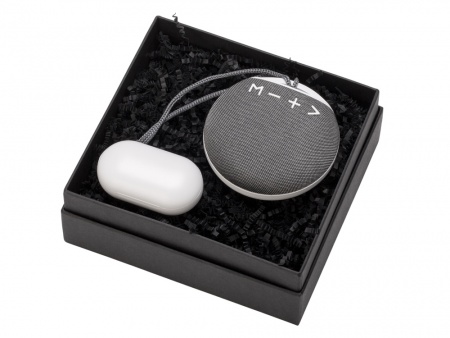 Подарочный набор с колонкой и наушниками «Full Music», белый, серый