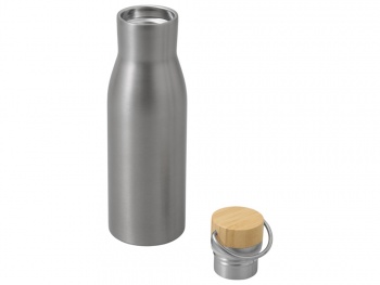 Вакуумная термобутылка с бамбуковой крышкой «Klas», 500 мл, серебристый