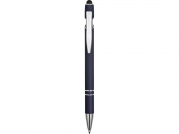 Ручка металлическая soft-touch шариковая со стилусом «Sway», темно-синий/серебристый