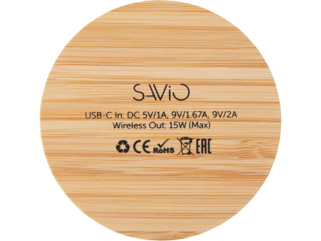 Беспроводное зарядное устройство с подсветкой лого «Reedia S3», 15 Вт, бамбук, черный