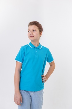 Рубашка поло детская STAN с окантовкой хлопок/полиэстер 185, 04TJ, Бирюзовый,  (32)  (6 лет)