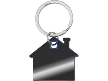 Металлический брелок с пластиковой цветной вставкой "SteelPop House", серебристый с синим