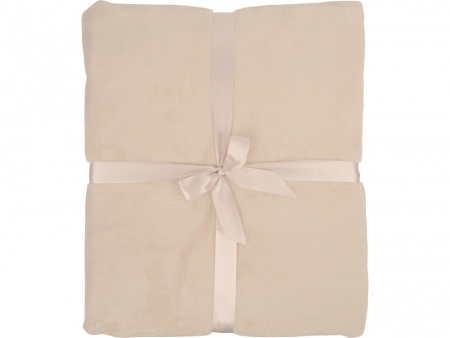 Плед флисовый Natty из переработанного пластика, бежевый со светло-розовой лентой