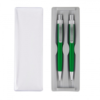 SUMO SET, набор в футляре: ручка шариковая и карандаш механический, зеленый/серебристый, металл/плас