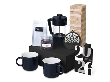 Подарочный набор c френчпрессом, кружками и чаем, черный